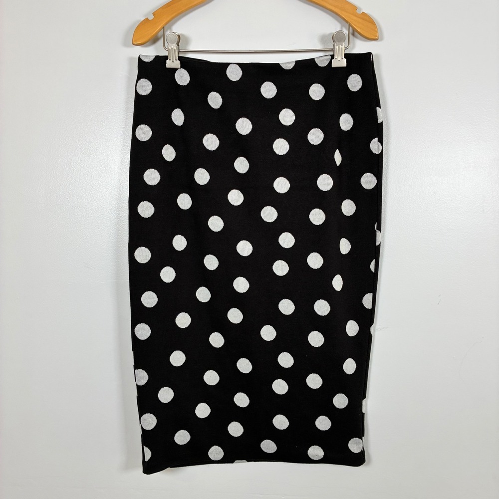 Zara Skirt M Polka Dot Pencil Knit Stretch Bodycon Rockabilly Pinup Retro Chic